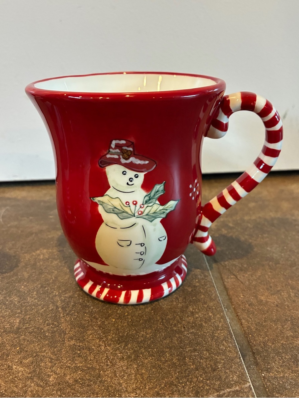 4 Tracy Porter Jolly Ol' Snowy Hand-Painted Snowman Holiday Mugs Candy cane 427